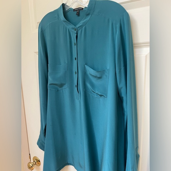 Eileen Fisher silk turquoise blouse - Picture 4 of 11